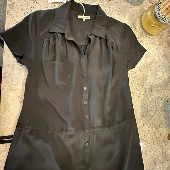 Revolve LA Made Womens Medium 100% Silk Mini Dress Black Button Short Sleeve NWT - Picture 5 of 12